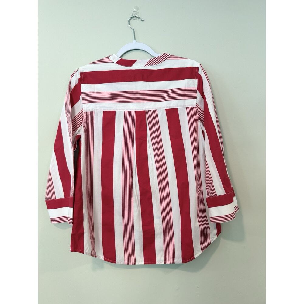 NWT J.Crew Button-Front Poplin Tunic in a red and white stripe pattern XS 2249 - Picture 5 of 9